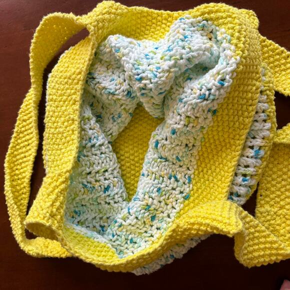 Vintage Crochet tote bucket bag yellow white Handmade cottagecore garden fairy - Picture 3 of 5